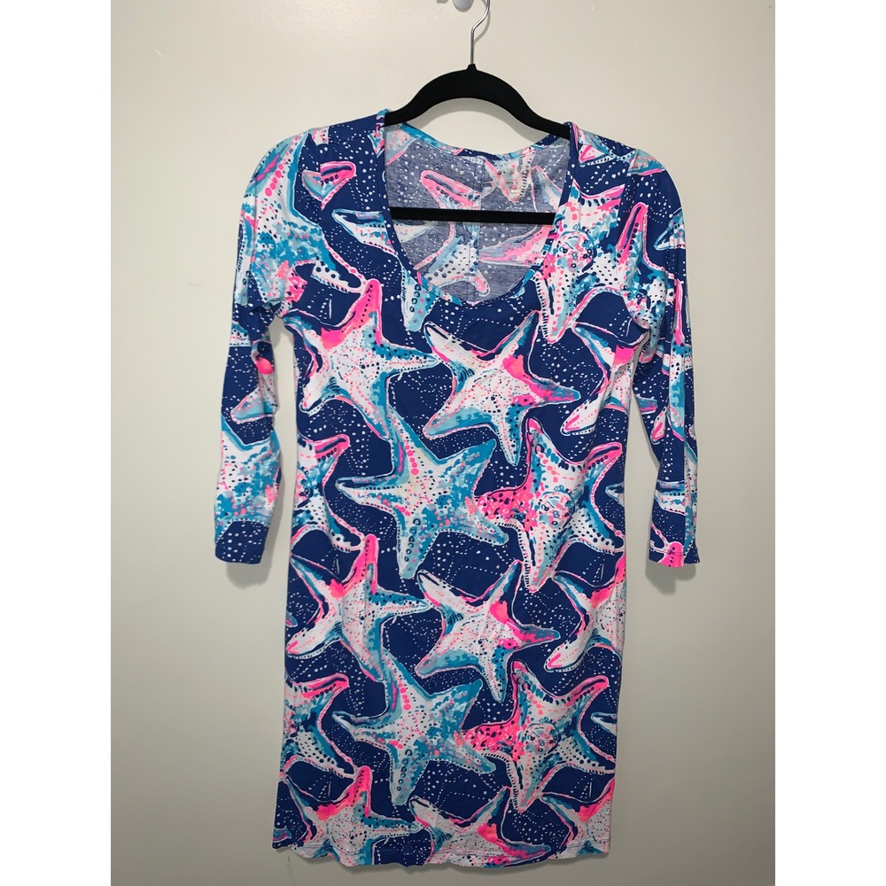 Lilly Pulitzer Etta Starfish Print Pima Cotton Dress Navy Pink Blue Small
